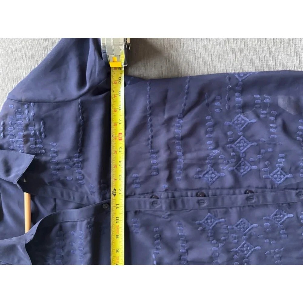 Soft Surroundings Ibiza Embroidered Sheer Tunic Blouse Navy Medium W/ Camisole